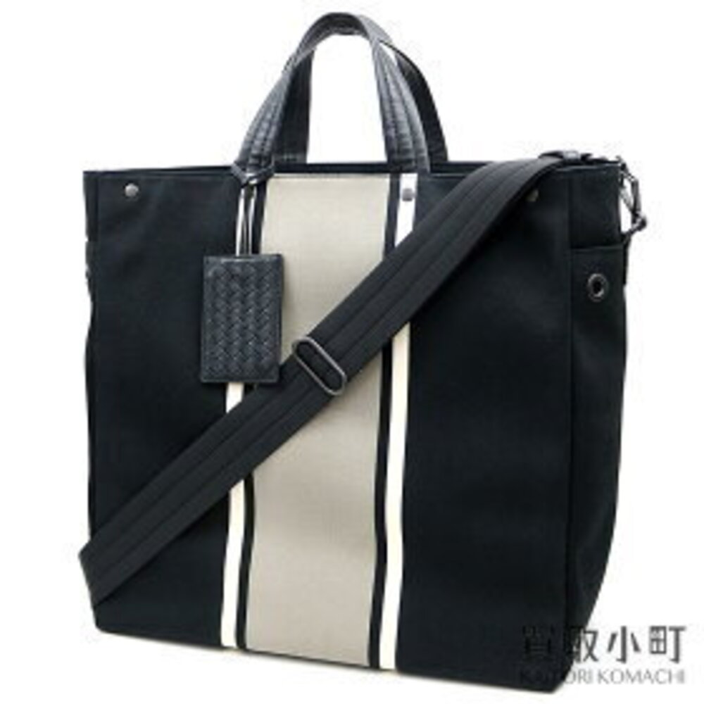Bottega Veneta Nero Cement Striped Canvas Tote Bag Intrecciato Vertical Cabas